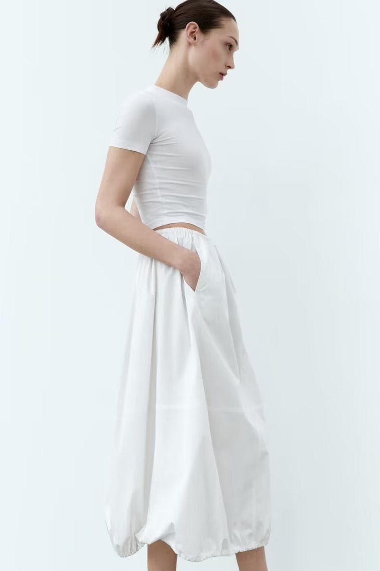 Women Fashion Stoppers Midi Skirt Woman High Street Elastic Mid Waist Adjustable Hem Female Chic Skirt