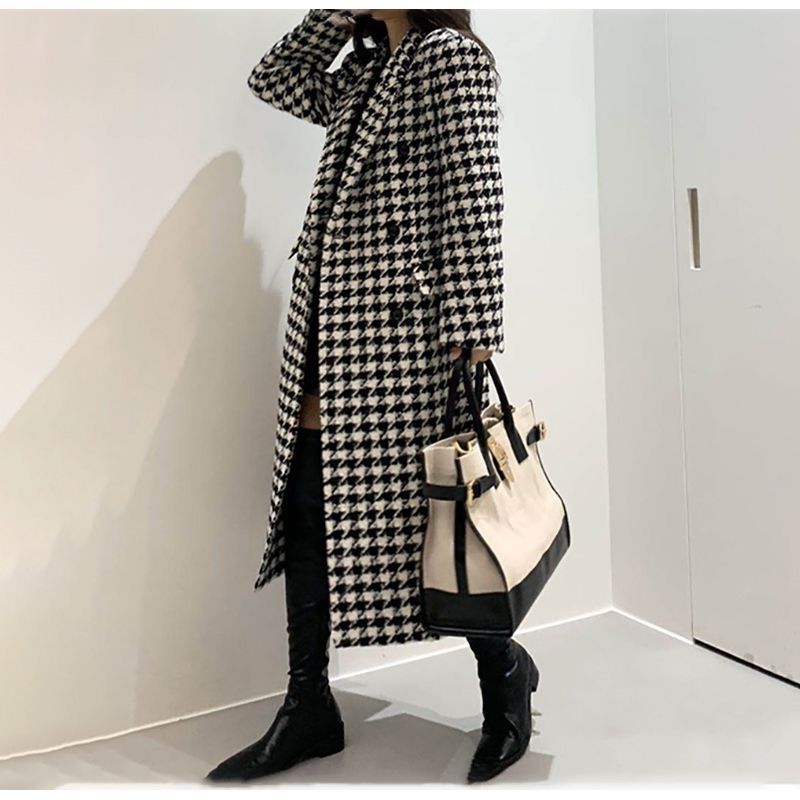 Vintage Suit Collar Woolen Women's Coat Windbreaker Korean Fashion Trench Thicken Coats Jackets Woman Winter