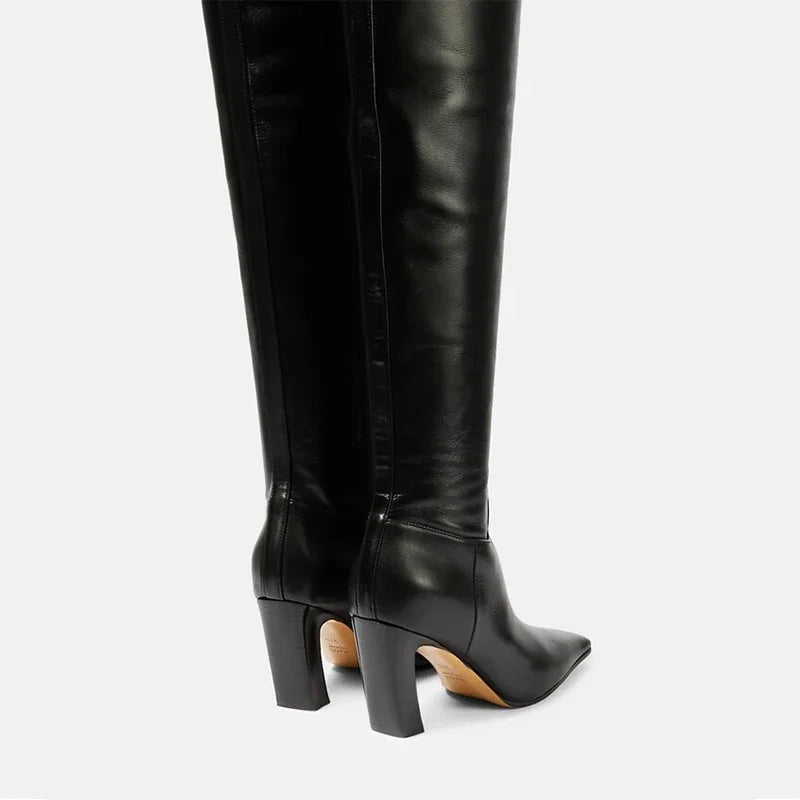 Size 34-43 Autumn Winter Women Over Knee-High Boots Pointed Toe Real Leather Heels Office Lady Shoes Woman Boots