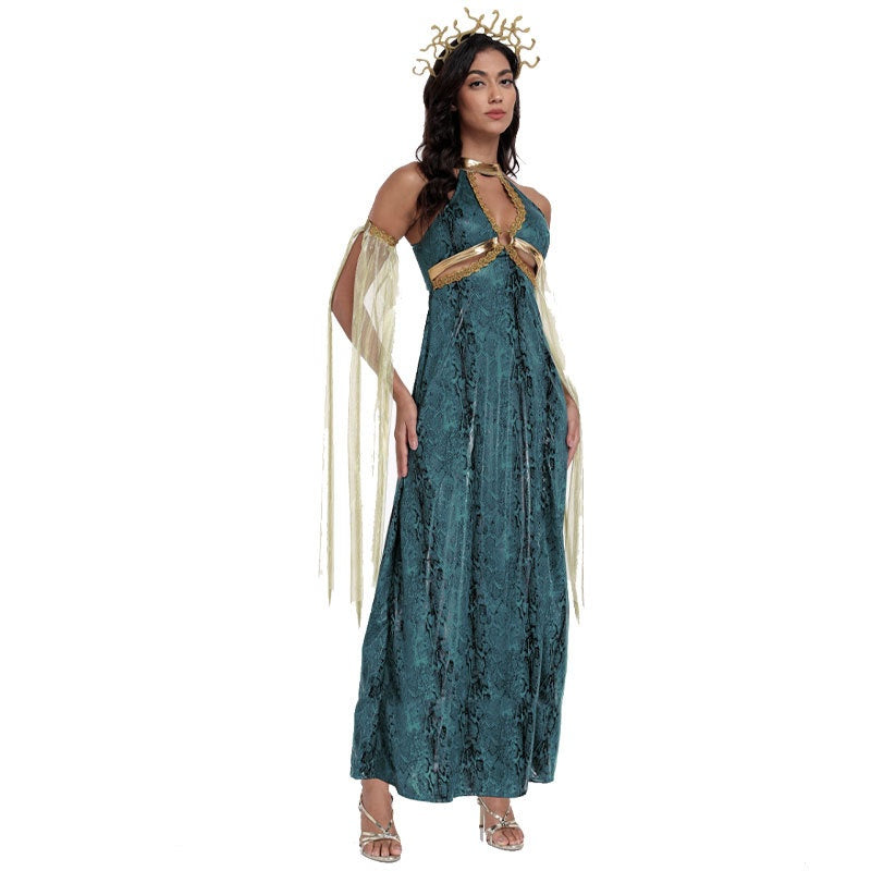 Halloween Cosplay Costume Snake Woman Costume Halloween Greek Mythology Cyan Gorgon Medusa