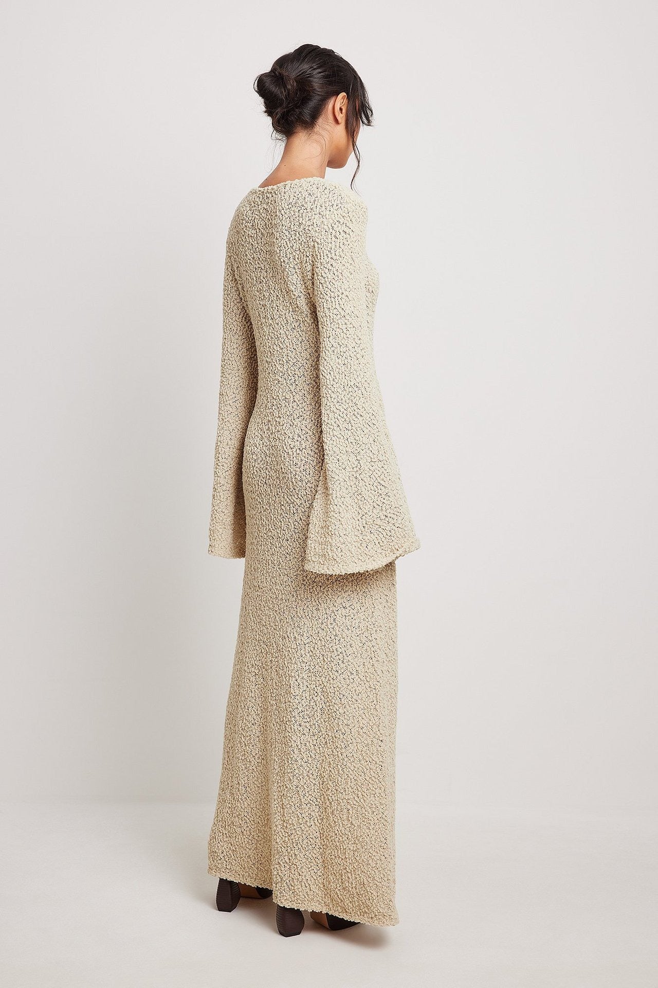 Woman Long Dress Elegant Fashion Knitted Plush Long Flared Sleeve Backless Autumn Fairy Dress