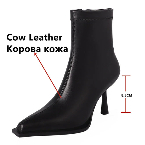 Autumn Winter Women Ankle Boots Elegant Thin High Heels Sexy Party Office Ladies Genuine Leather Shoes Woman New