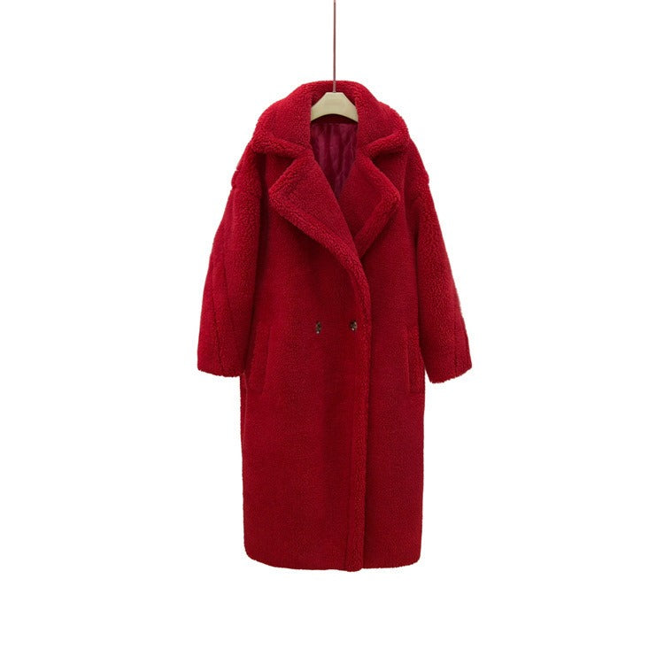 Woman Coat Thick Thick Warm Elegant Long High Street Style Double Breasted Full Sleeve