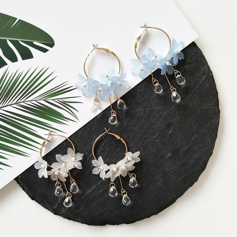 Female dust flower long pearl Stud earrings Acrylic jewelry fashion woman earrings  fine jewelry accessories earrings