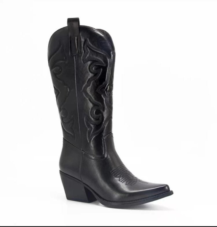 Metallic Cowboy boots woman Western Boots For Zip Embroidered Pointed Toe Heeled