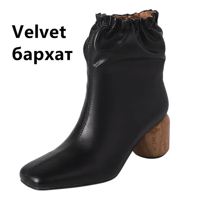 Thick High Heels Women Ankle Boots Autumn Winter Genuine Leather Square Toe Elegant Office Lady Party Shoes Woman New