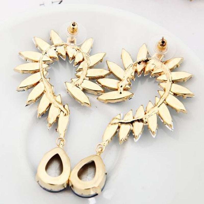 Popular Fashion Women Horse Eye Parts Earring Woman Flower Shaped Big Crystal Drop Earrings Jewelry