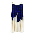 Woman Pleated Skirt Blue Patchwork Striped Print Long High Elastic Waist Vintage Style New Autumn Fashion