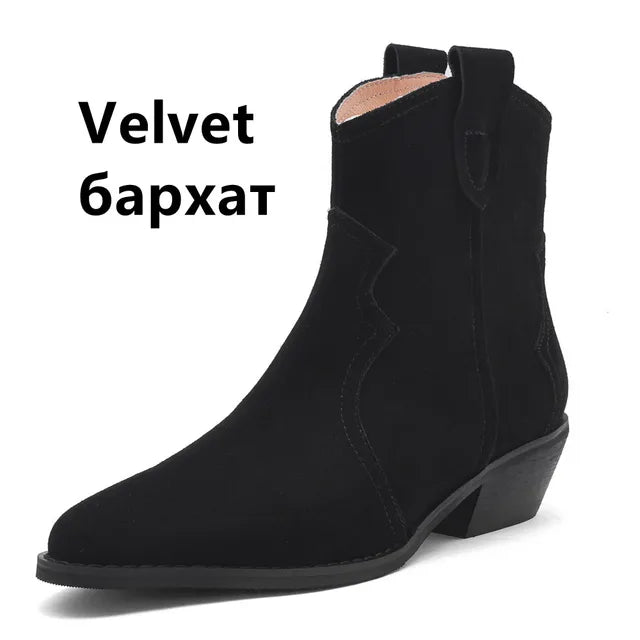 Vintage Thick Heels Women Ankle Boots Cow Suede Leather Retro Style Casual Office Lady Shoes Woman Autumn Winter Basic