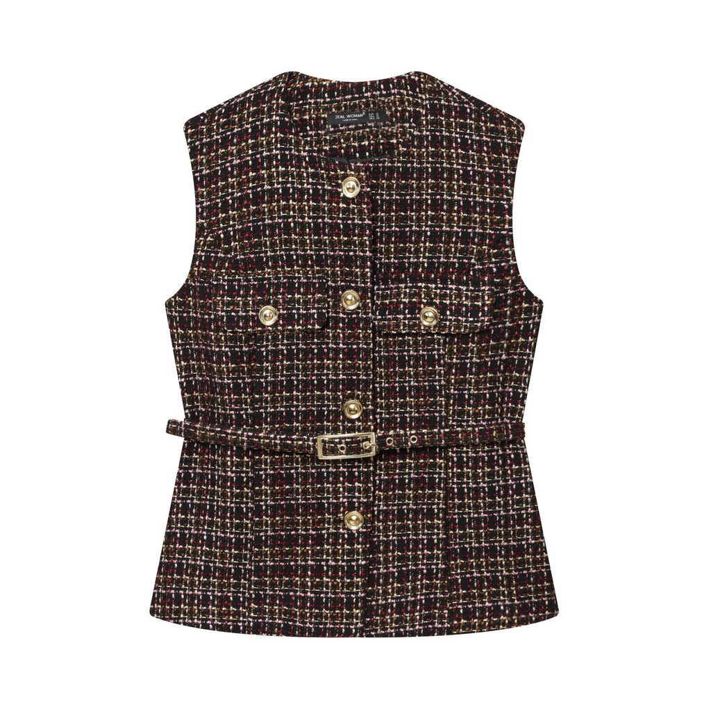 Belt textured vest for women's clothing