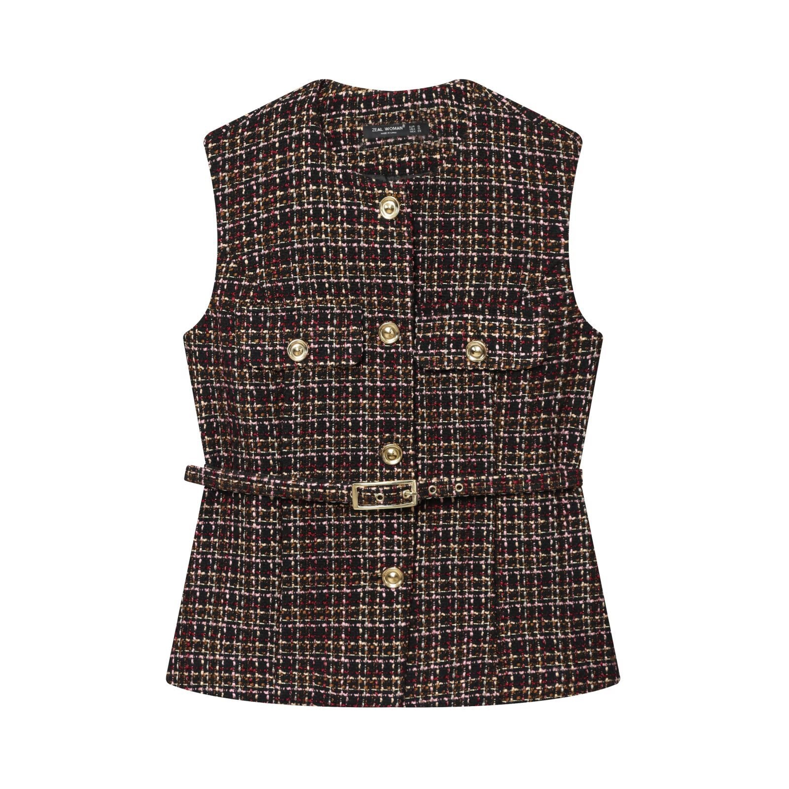 Belt textured vest for women's clothing