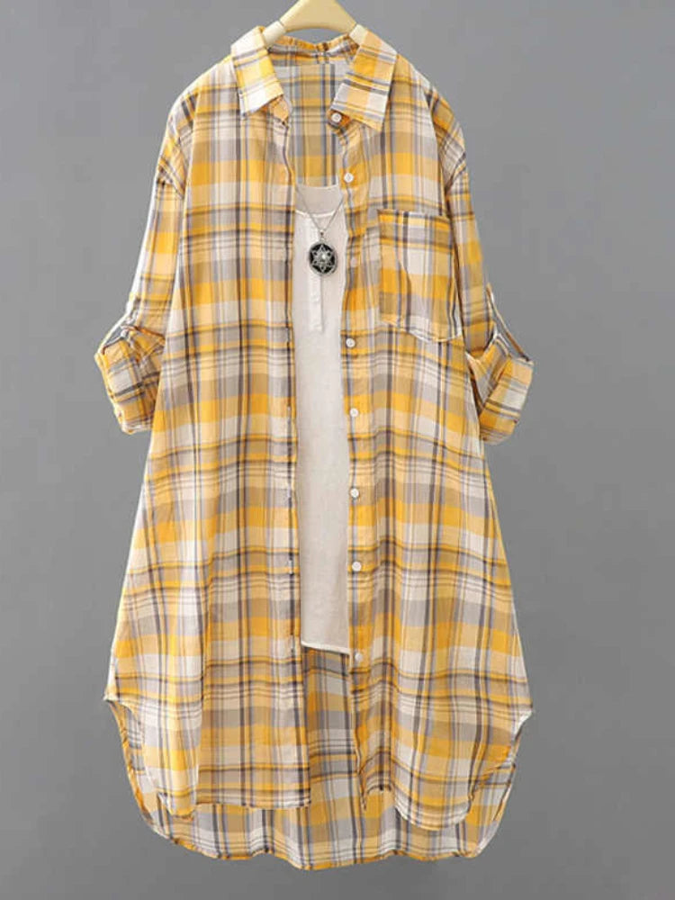 Large Size Blouses Plaid Elegant Women Blouses Loose Fashion Woman Blouses Korean Style Clothes Women Shirts