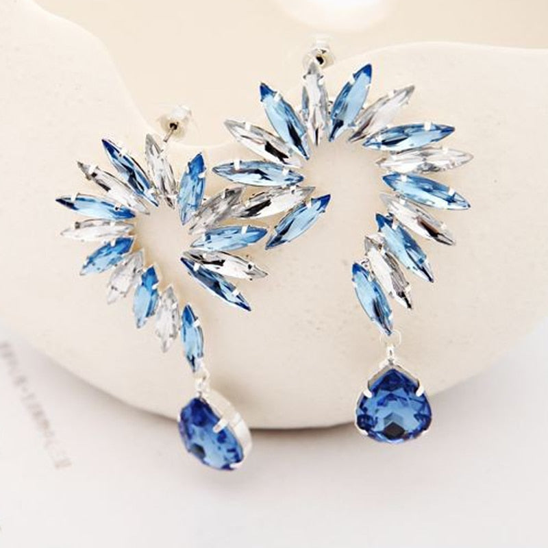 Popular Fashion Women Horse Eye Parts Earring Woman Flower Shaped Big Crystal Drop Earrings Jewelry