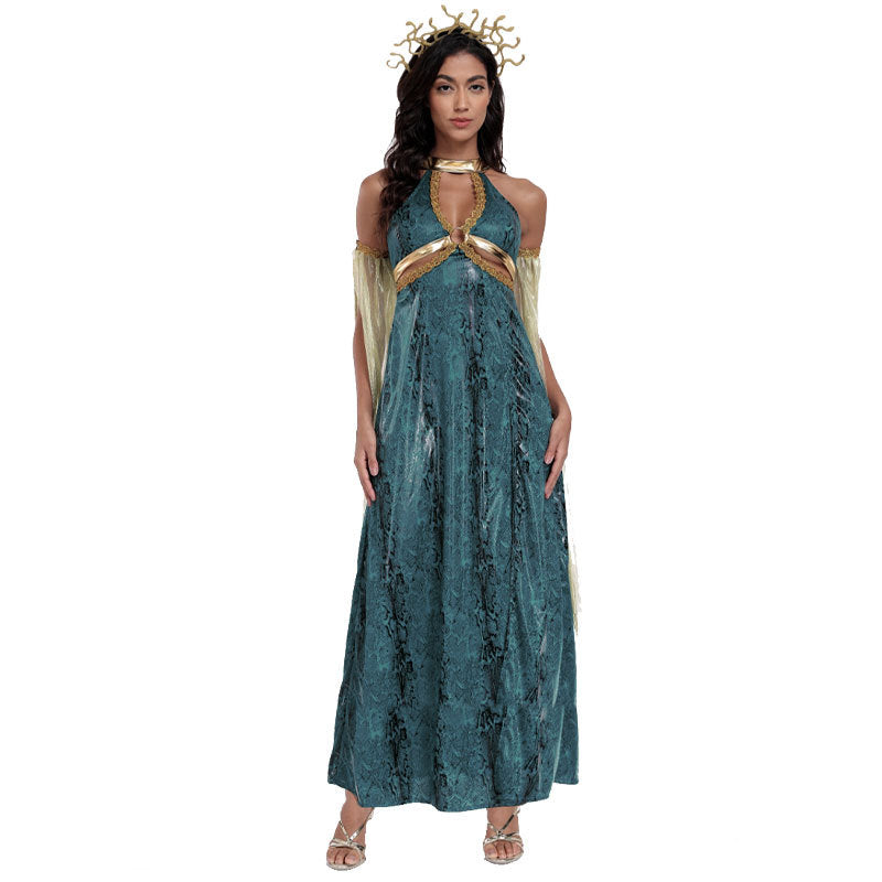 Halloween Cosplay Costume Snake Woman Costume Halloween Greek Mythology Cyan Gorgon Medusa