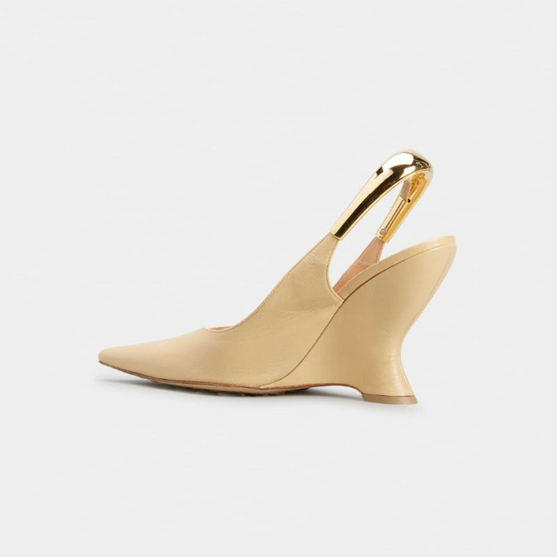 sandals shoes woman sandals wedge high heel mules slip-on faux leather pointed toe nude