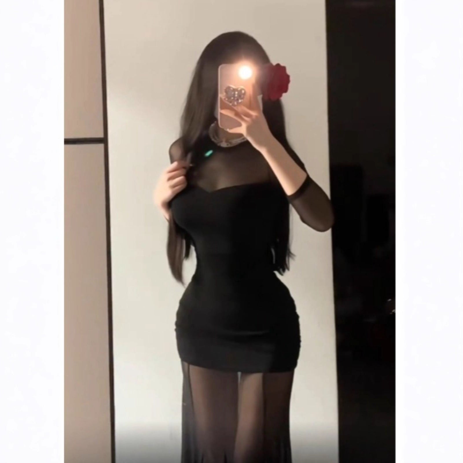 Chic Elegant Woman Style Fish Tail Long Dress for Women, Sexy Mesh Spliced Dress