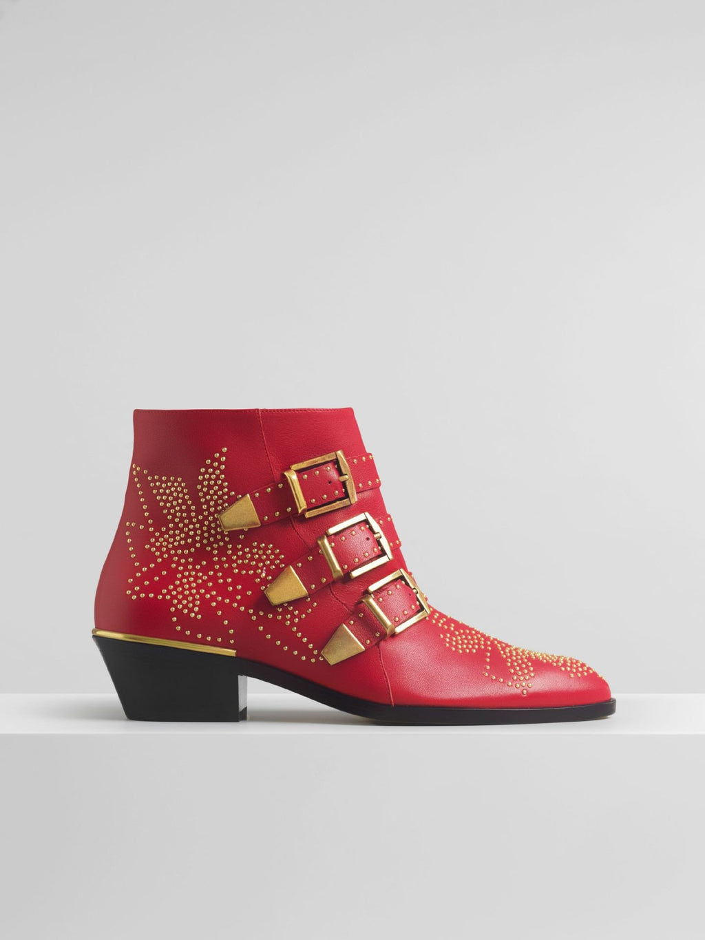 Studded Snake Skin Ankle Boots For Woman Buckle Strap Genuine Leather Chunky Heel Martin Boots Women Luxury