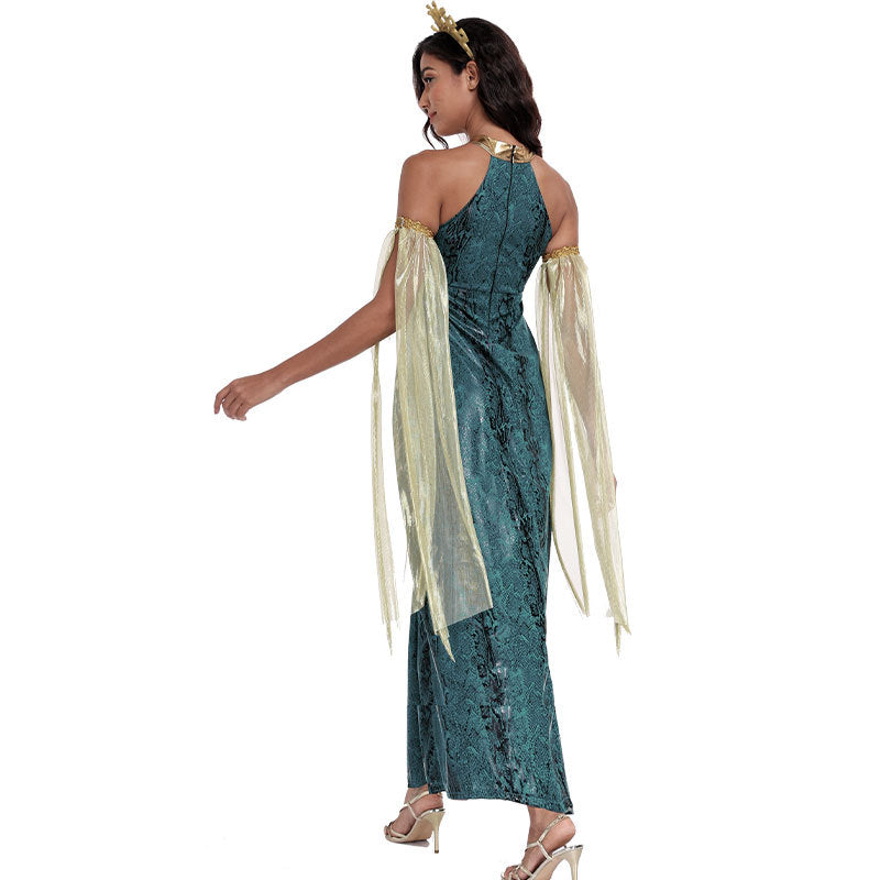 Halloween Cosplay Costume Snake Woman Costume Halloween Greek Mythology Cyan Gorgon Medusa