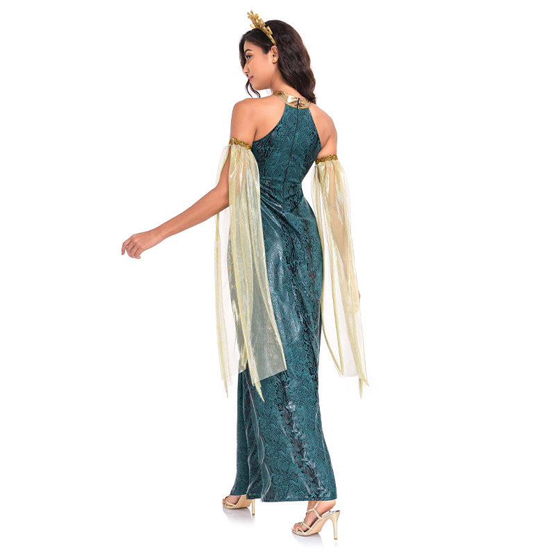 Halloween Costume Snake Woman Costume Greek Mythology Medusa Snake Head Sea Monster Long Dress