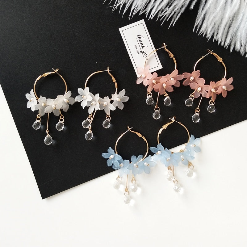 Female dust flower long pearl Stud earrings Acrylic jewelry fashion woman earrings  fine jewelry accessories earrings