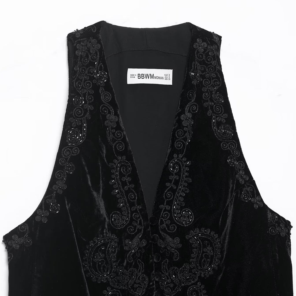 Embroidered velvet vest for women's clothing