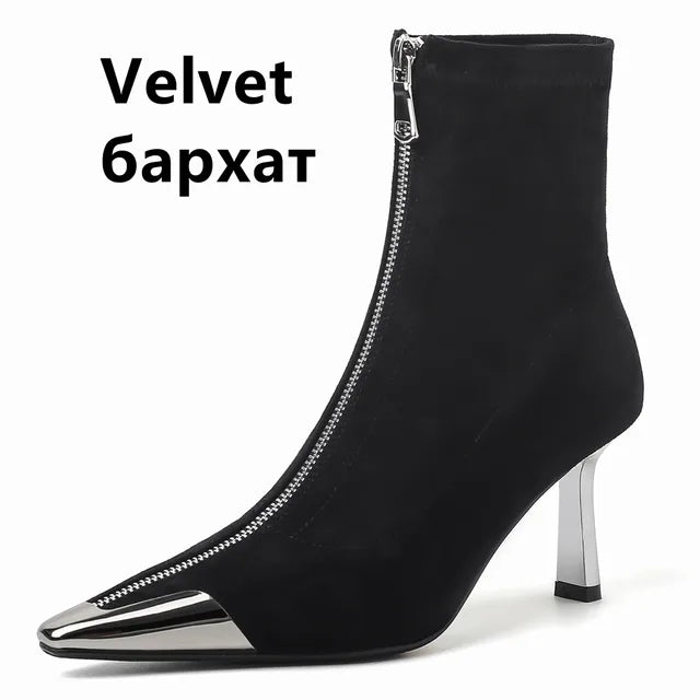 Thin High Heels Elegant Women Ankle Boots Fashion Metal Decoration Zipper Office Lady Party Shoes Woman Autumn Winter