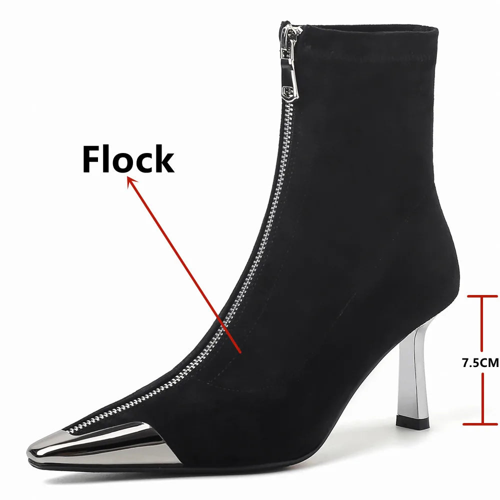 Thin High Heels Elegant Women Ankle Boots Fashion Metal Decoration Zipper Office Lady Party Shoes Woman Autumn Winter