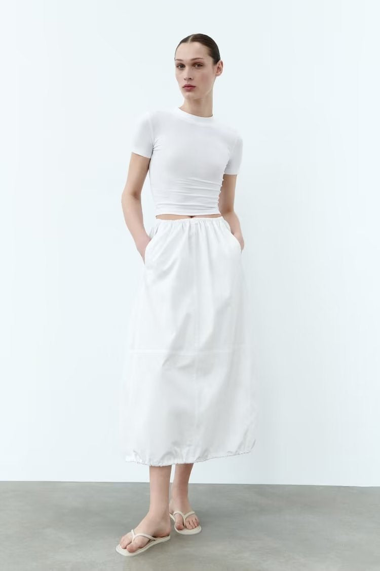 Women Fashion Stoppers Midi Skirt Woman High Street Elastic Mid Waist Adjustable Hem Female Chic Skirt