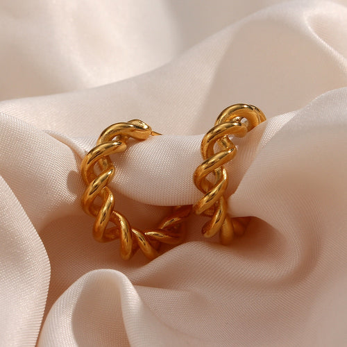 18K Gold Plated Jewelry Tarnish Free Stainless Steel Creative Twisted Hollow Hoop Earrings For Woman