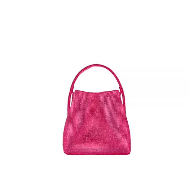 Fashion Female Shine Rhinestone For Party Evening Rose Red Diamond Woman Top Handle Clutch Handbag Crossbody Purse