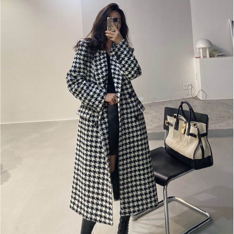 Vintage Suit Collar Woolen Women's Coat Windbreaker Korean Fashion Trench Thicken Coats Jackets Woman Winter