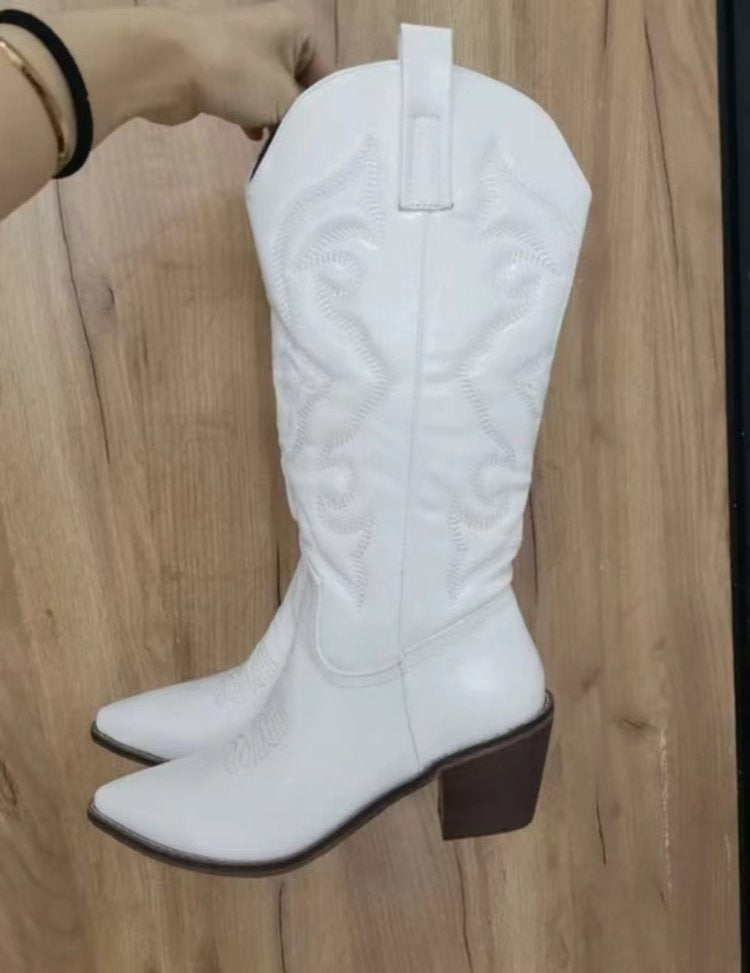 Metallic Cowboy boots woman Western Boots For Zip Embroidered Pointed Toe Heeled