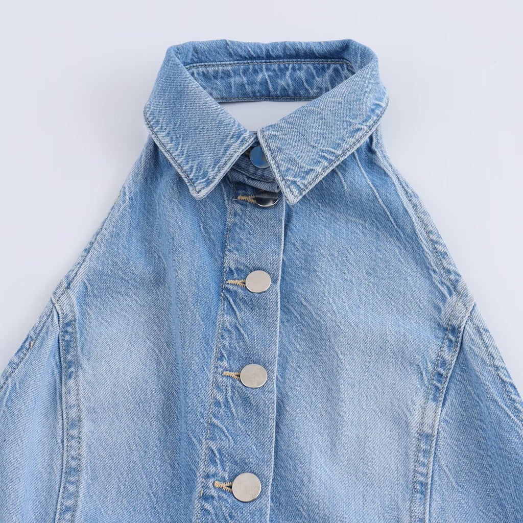 Bareback denim jumpsuit women's clothing