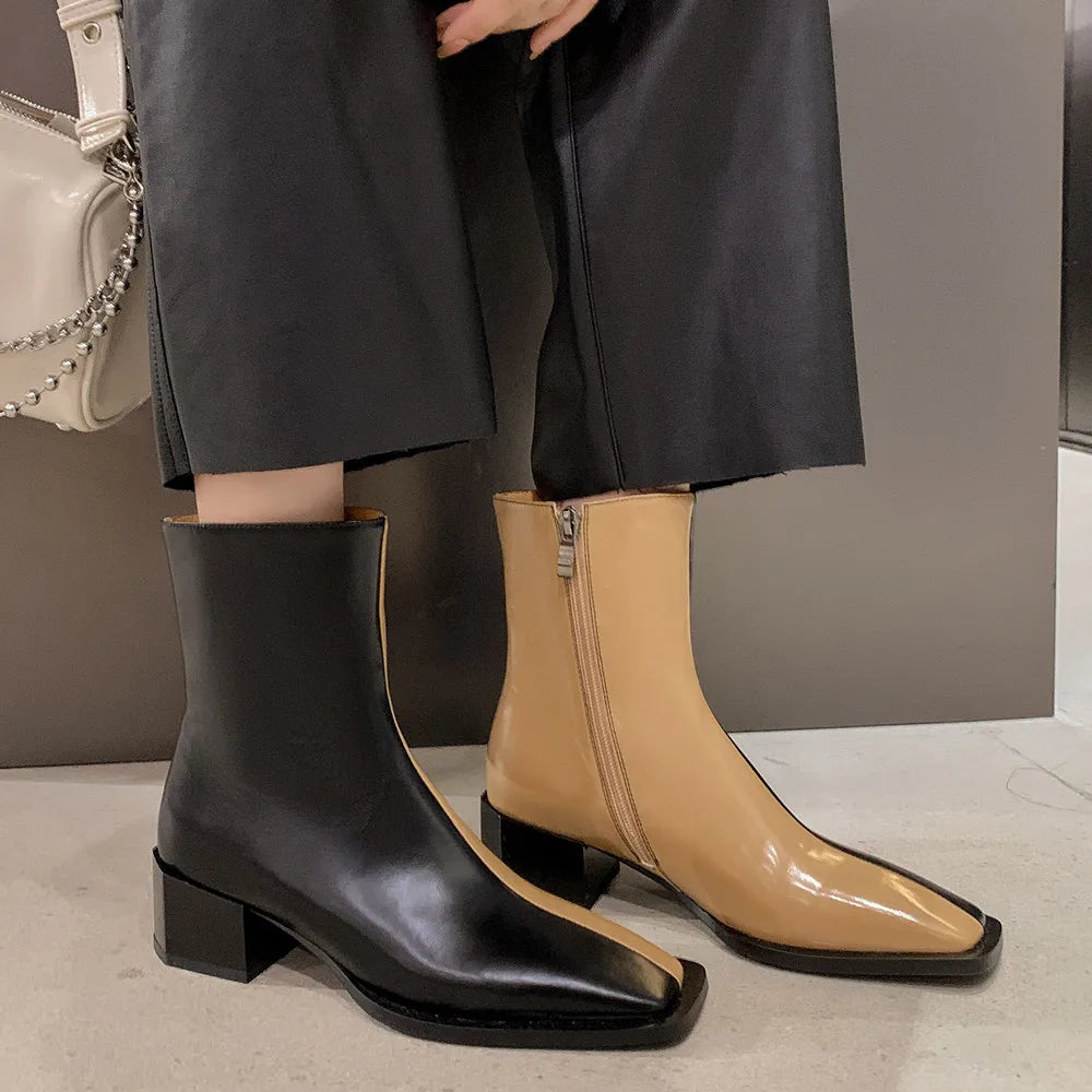 Women Ankle Boots Autumn Winter Genuine Leather Fashion Mixed Colors Side Zipper Office Lady Shoes Woman Basic New