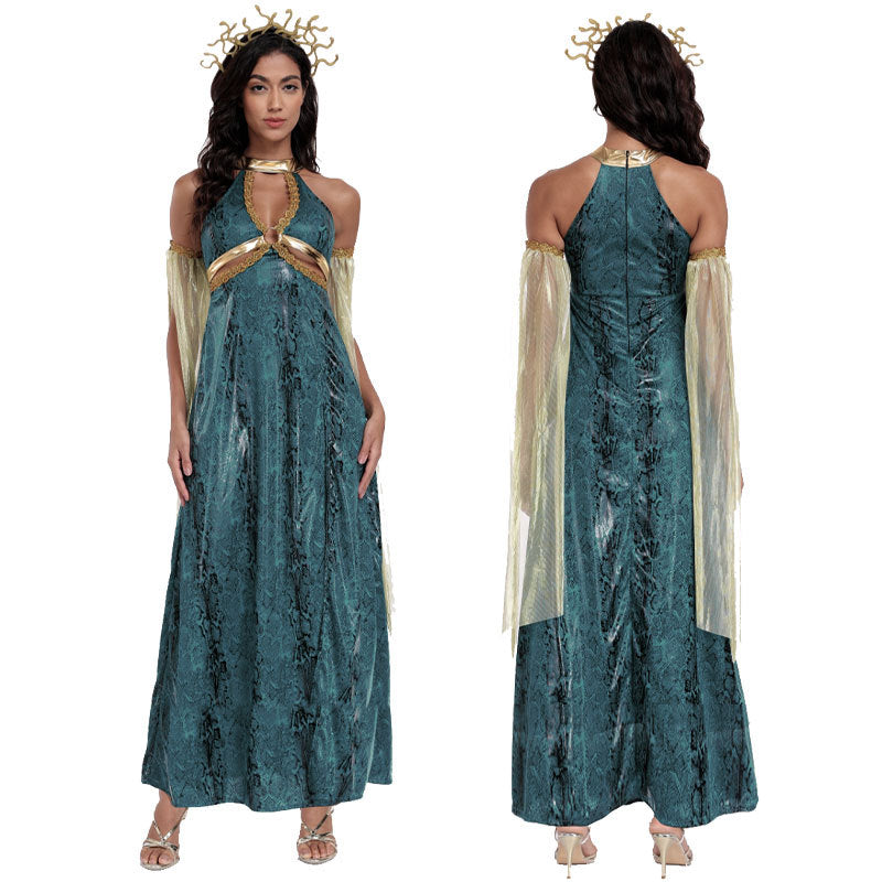 Halloween Cosplay Costume Snake Woman Costume Halloween Greek Mythology Cyan Gorgon Medusa