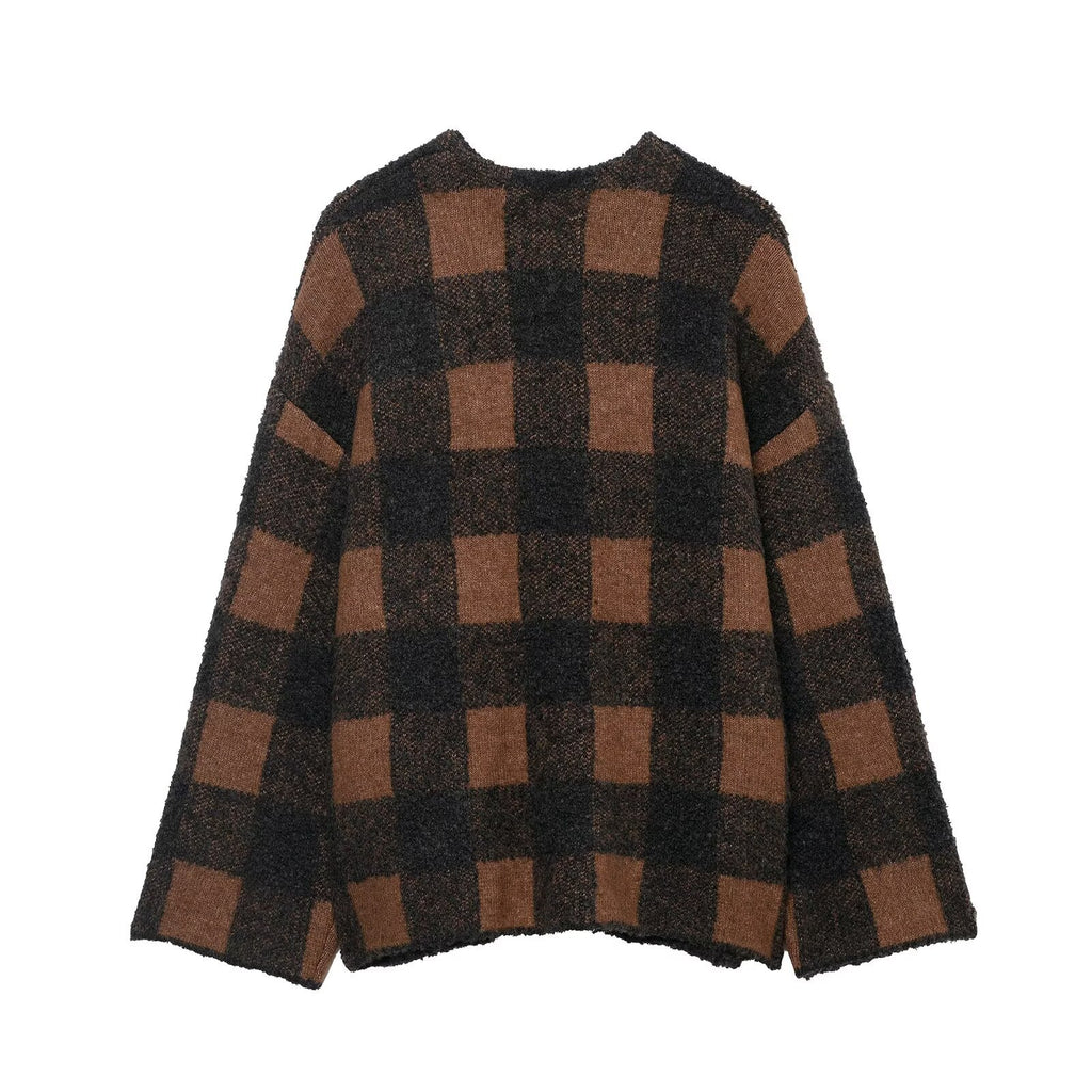 Plaid knitted coat for women's clothing