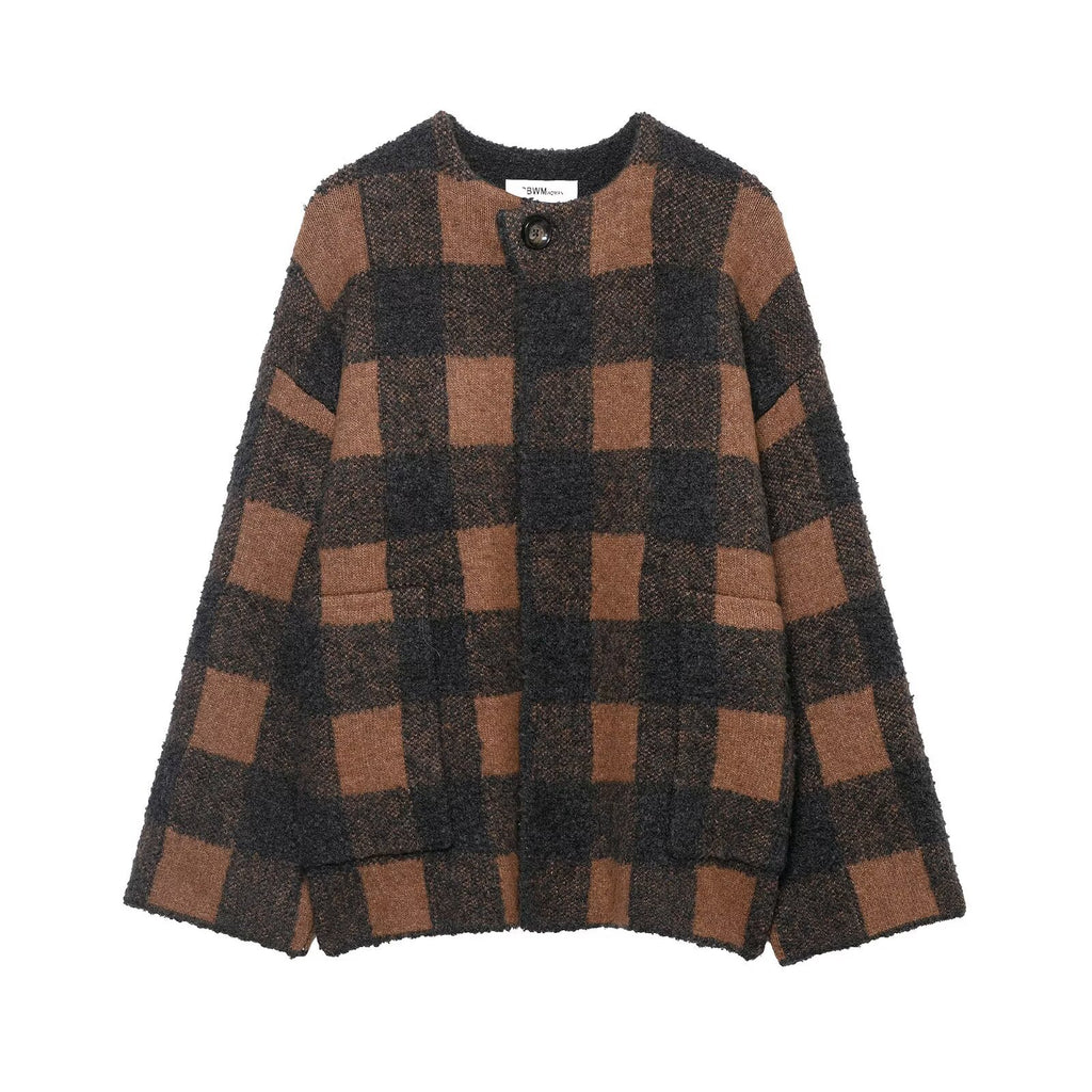 Plaid knitted coat for women's clothing