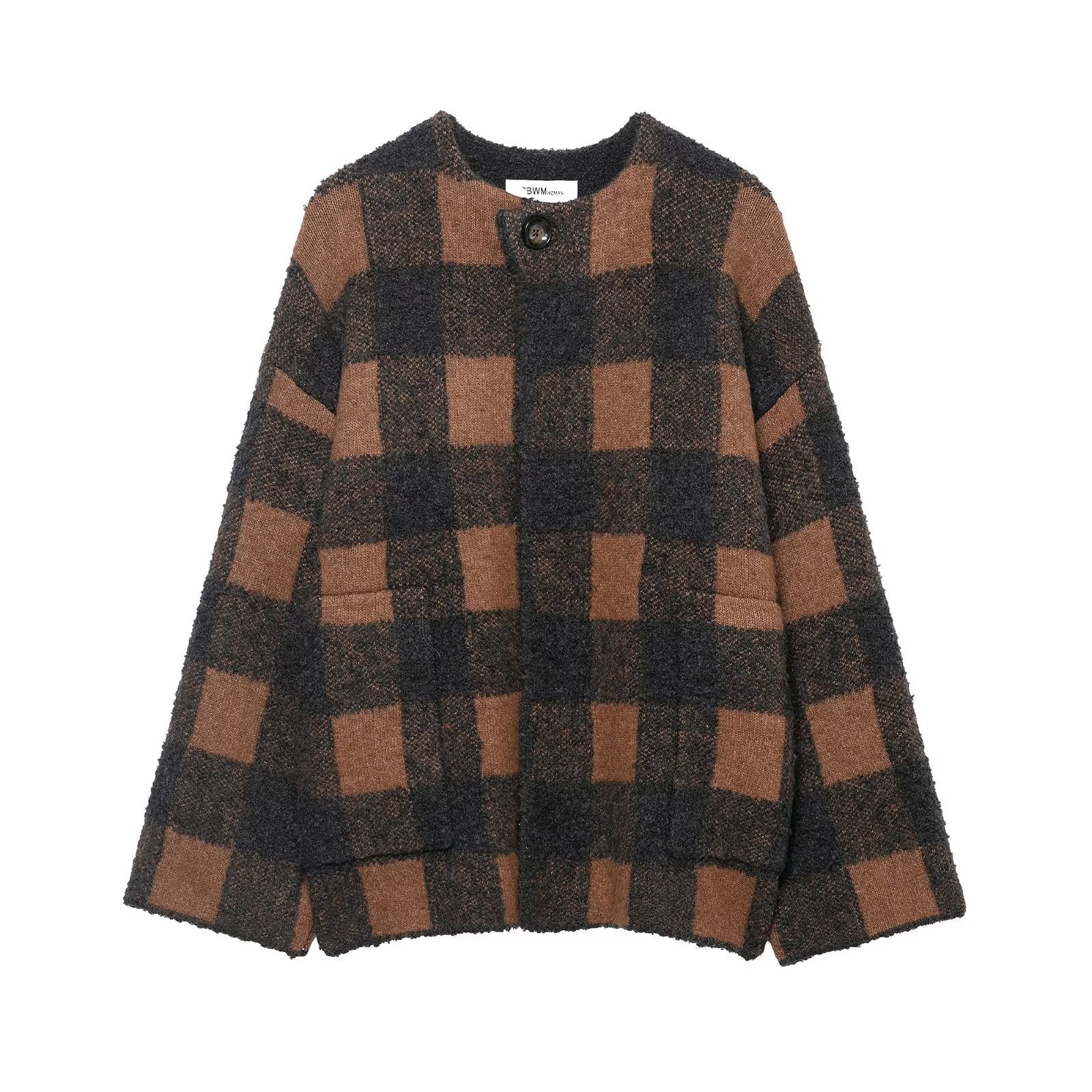 Plaid knitted coat for women's clothing