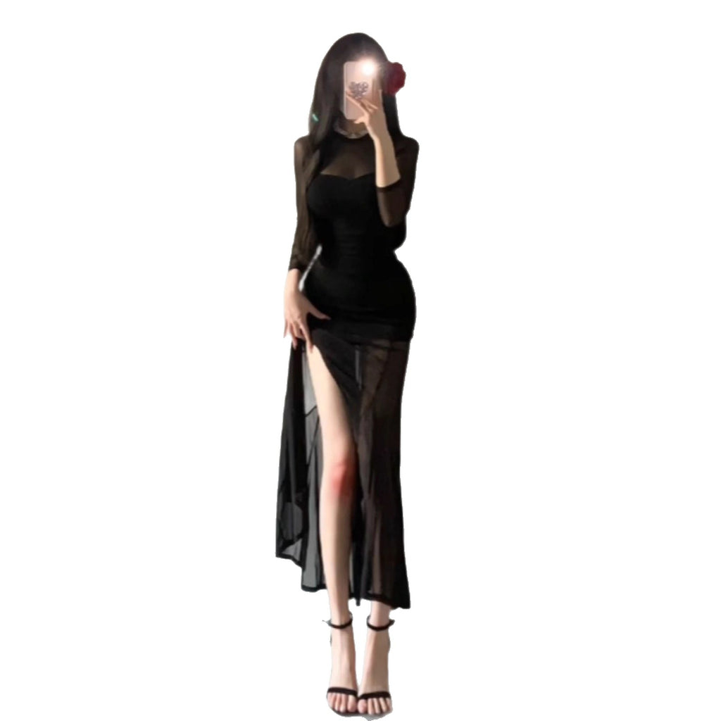 Chic Elegant Woman Style Fish Tail Long Dress for Women, Sexy Mesh Spliced Dress