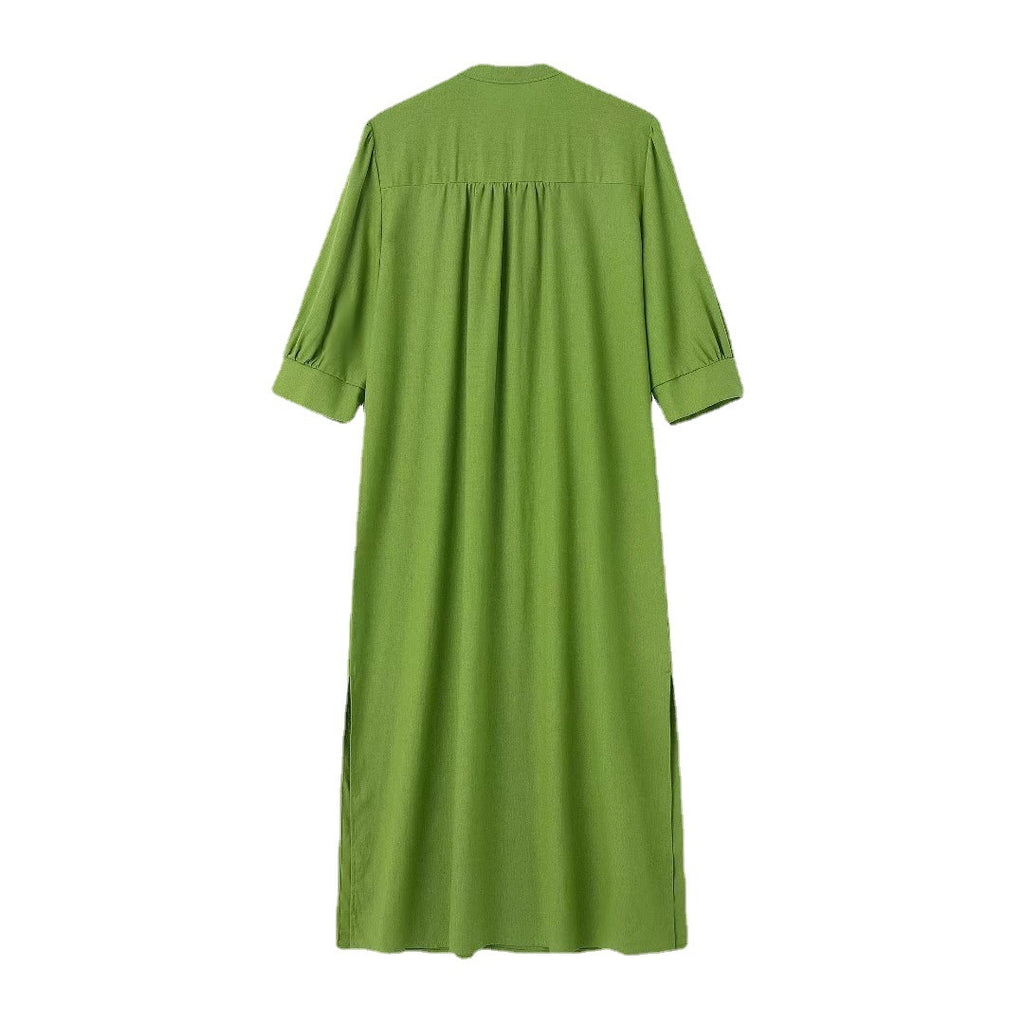 Cotton Hemp Long Dress Woman Soild Loose Summer Dresses With Bow For Women Casual Elegant Dresses
