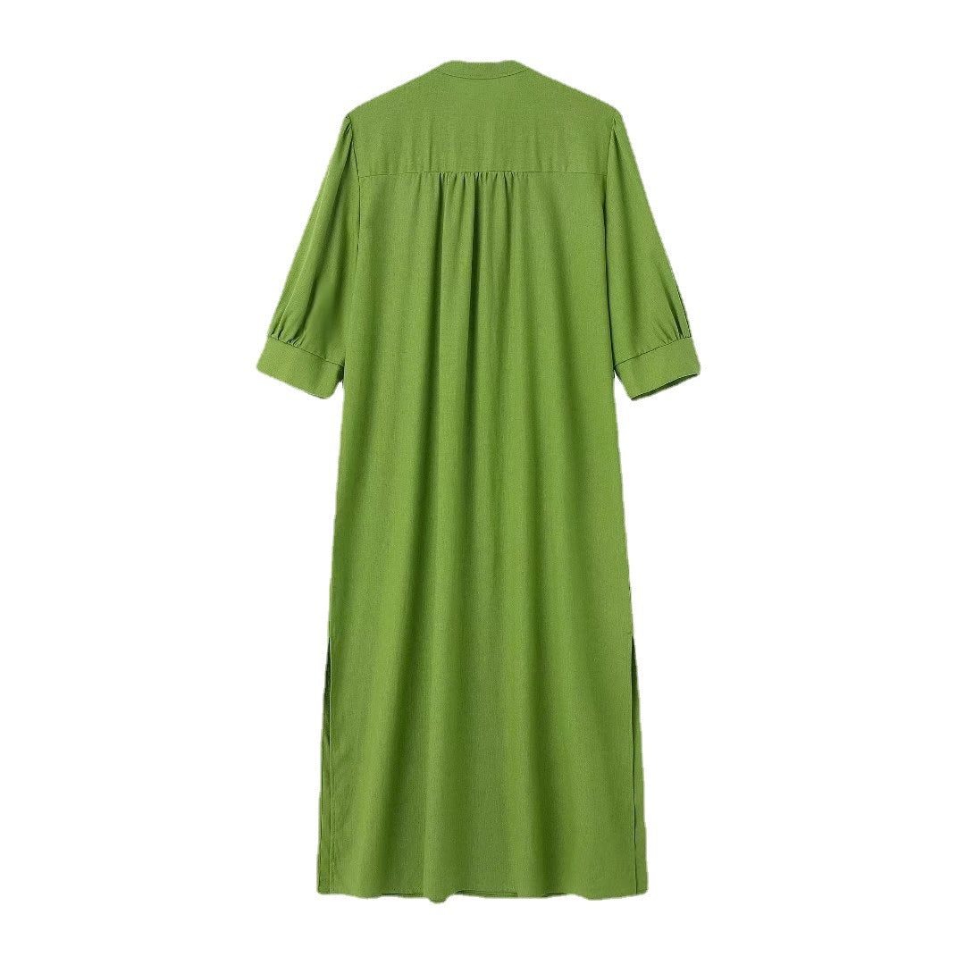Cotton Hemp Long Dress Woman Soild Loose Summer Dresses With Bow For Women Casual Elegant Dresses
