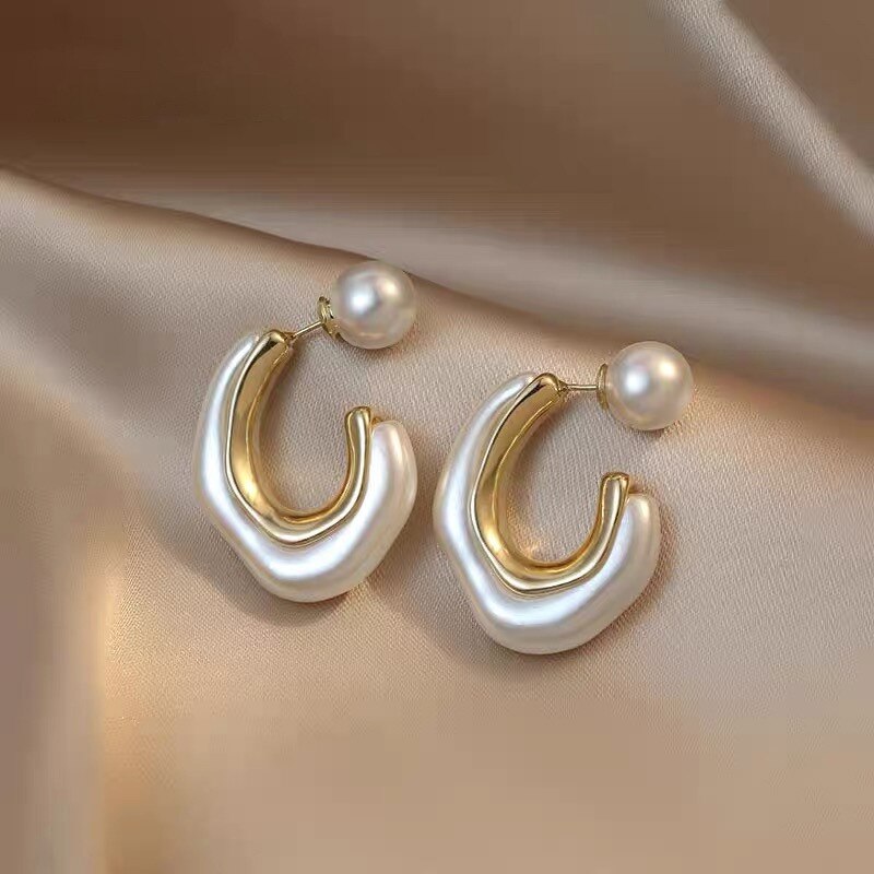 Irregular Pearl Hoop Earrings For Woman Korean Fashion Jewelry Unusual Accessories For Gothic Party Girls Jewelry Accessories