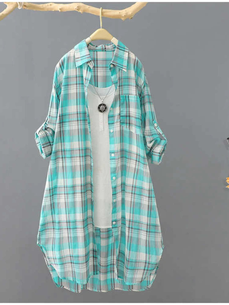 Large Size Blouses Plaid Elegant Women Blouses Loose Fashion Woman Blouses Korean Style Clothes Women Shirts