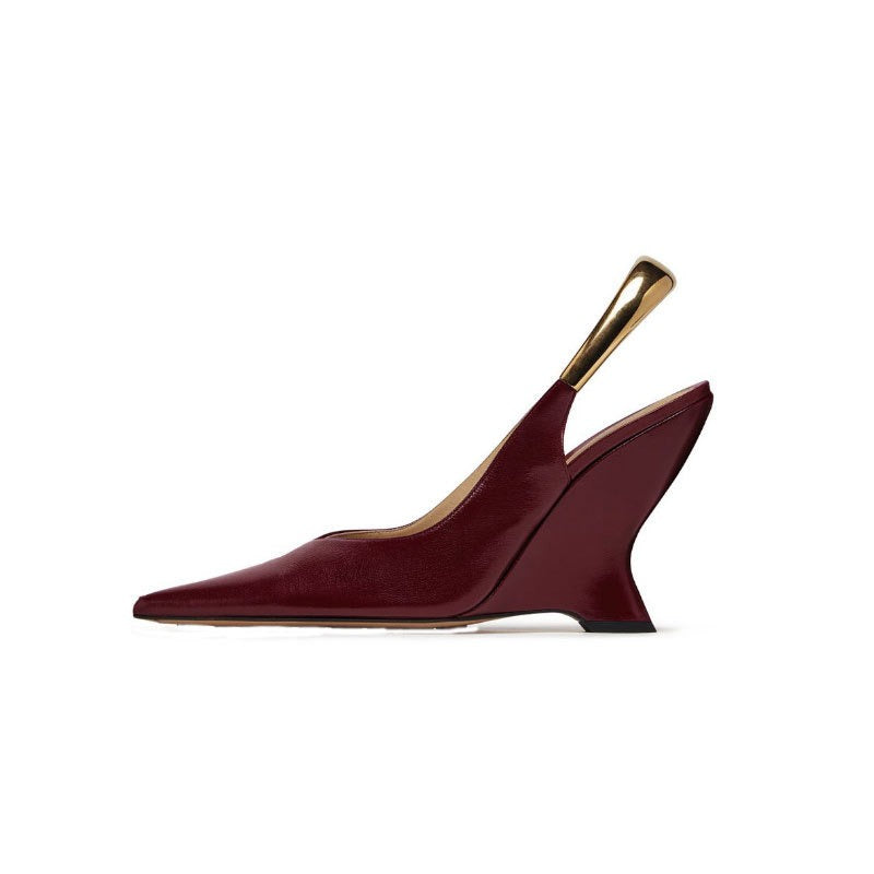 sandals shoes woman sandals wedge high heel mules slip-on faux leather pointed toe nude