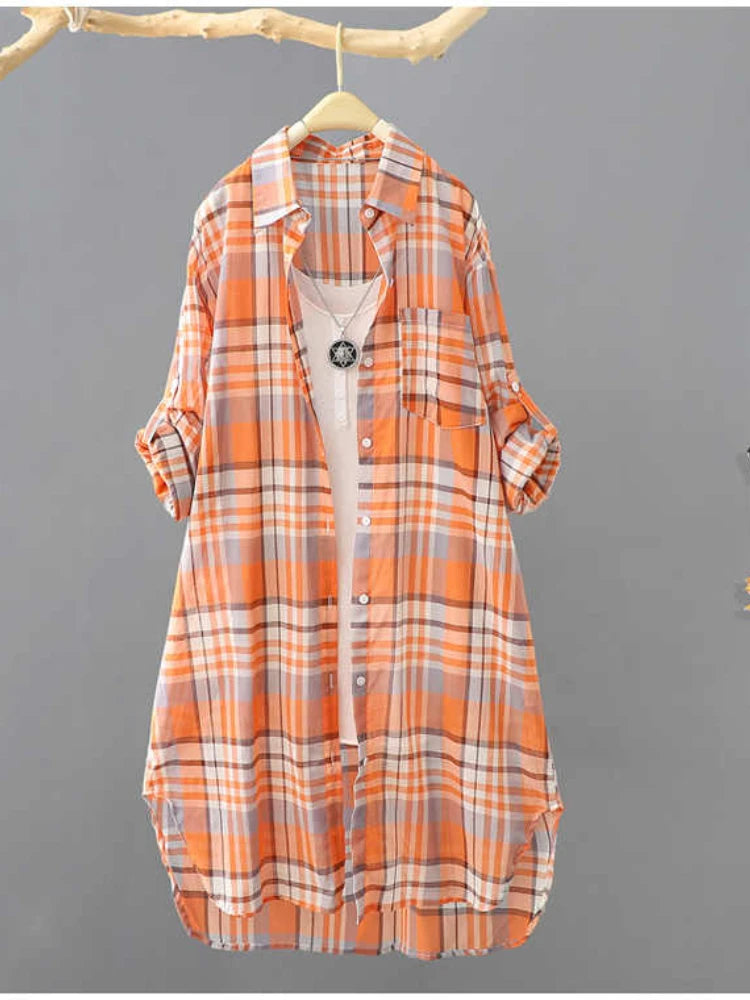 Large Size Blouses Plaid Elegant Women Blouses Loose Fashion Woman Blouses Korean Style Clothes Women Shirts