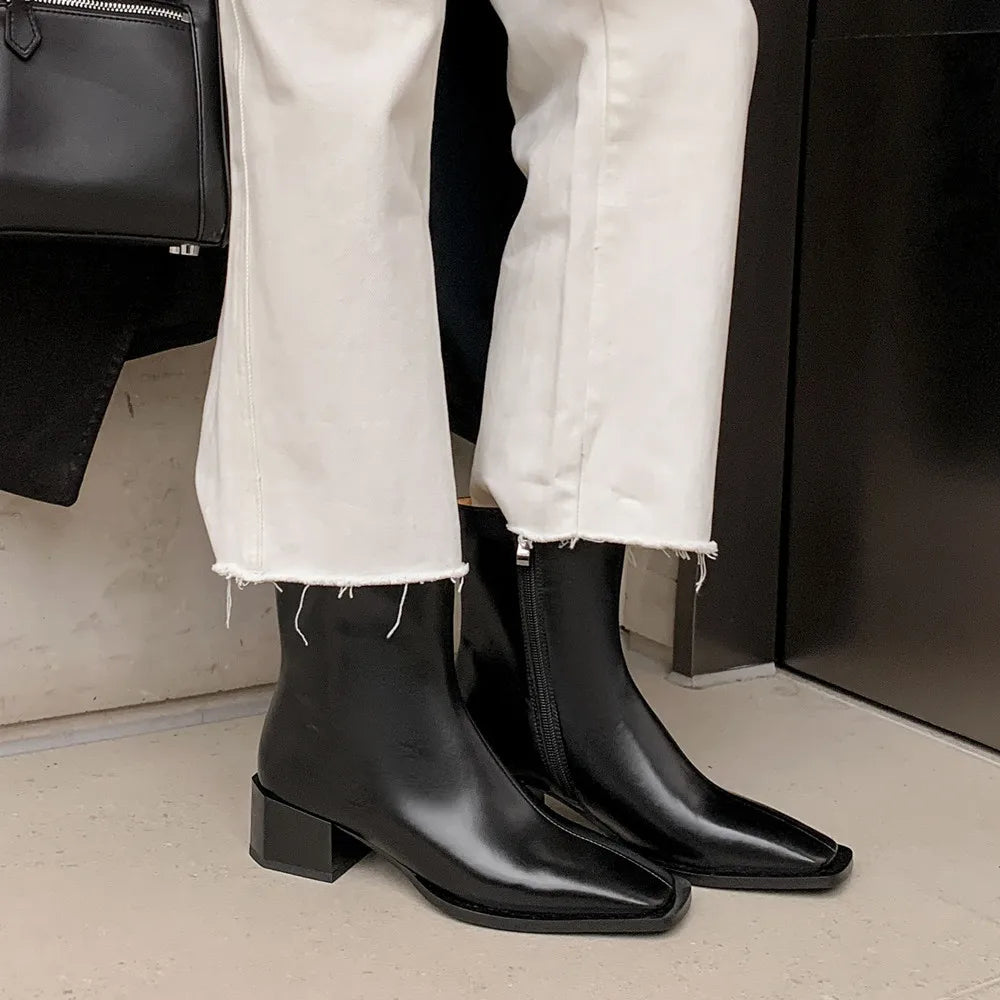 Women Ankle Boots Autumn Winter Genuine Leather Fashion Mixed Colors Side Zipper Office Lady Shoes Woman Basic New