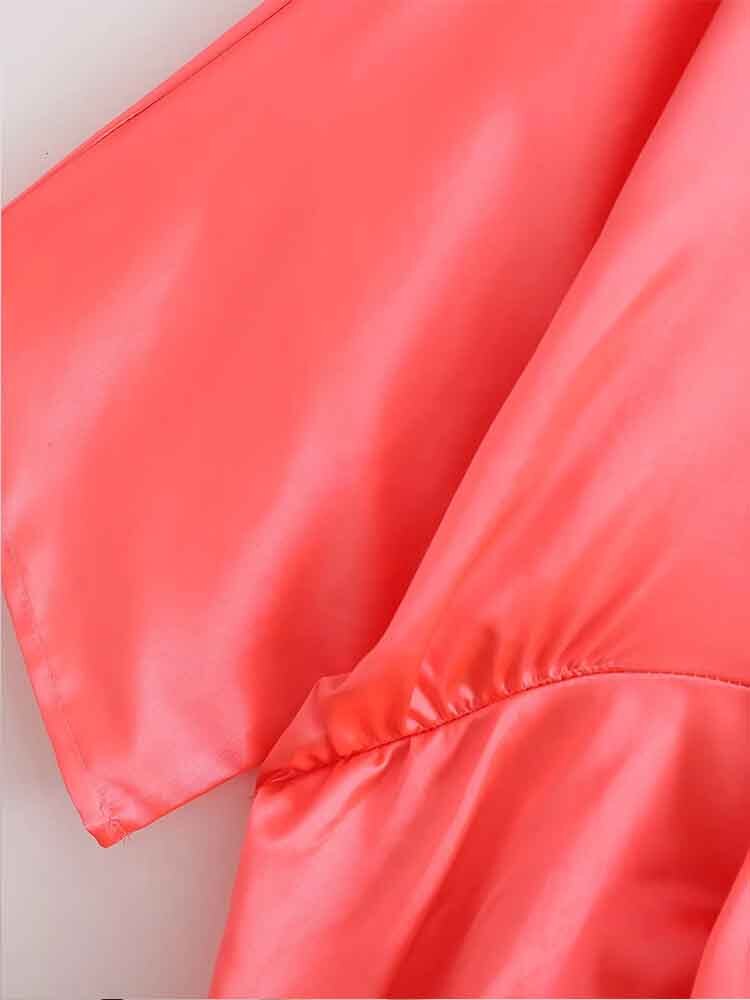 Women Summer Dress Fashion Satin Midi Dress Woman Bat Sleeve Ruched Female Party Dresses Vestidos Mujer