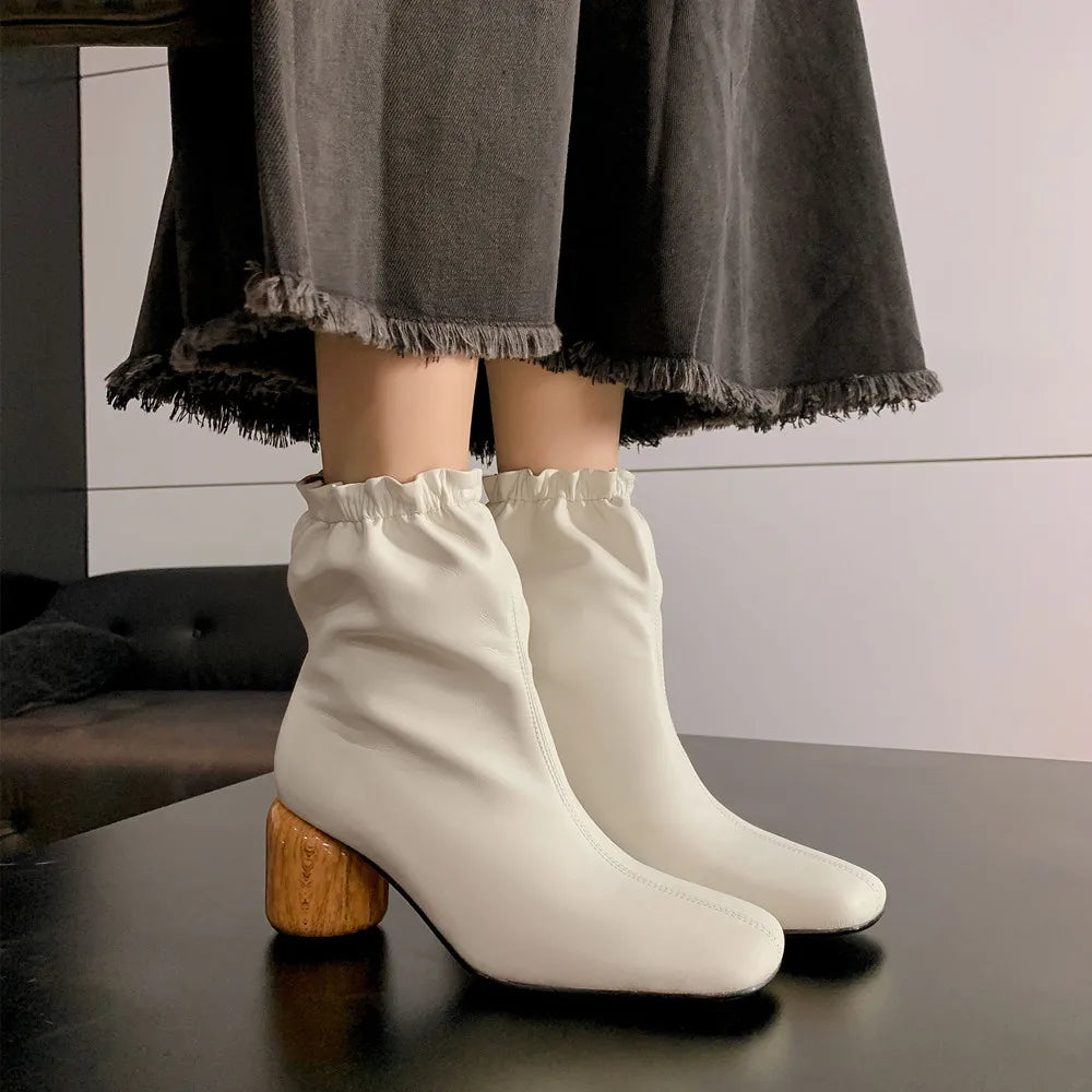 Thick High Heels Women Ankle Boots Autumn Winter Genuine Leather Square Toe Elegant Office Lady Party Shoes Woman New