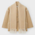 Tassel Scarf Collar Jacket For Woman Autumn Woolen Embroidery Single Breasted Pocket Coats Loose Casual Fashion Lady Office Coat
