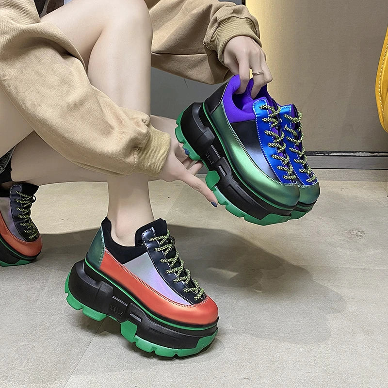 New Woman shoes Multicolor Thick Bottom casual shoes Lace Up chunky sneakers Spring Autumn ladies shoes designer shoes